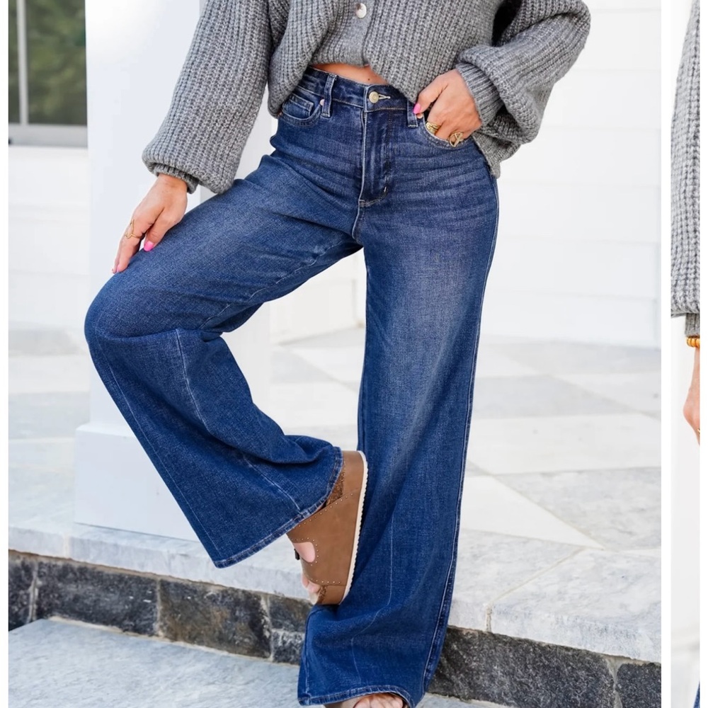 Judy Blue Wide Leg Jeans in Dark Blue Wash